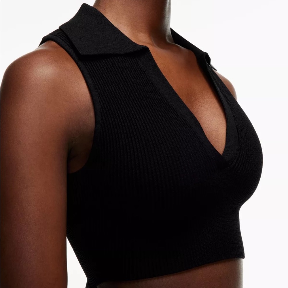 Aritzia | Sculpt Knit Polo Top Black NWOT